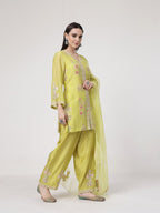 ShopKapaas Lime Green A-line Suit Set - With Dupatta
