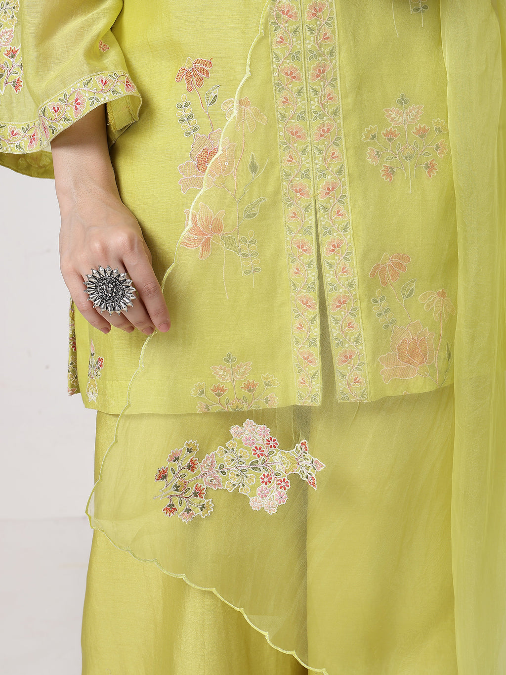 ShopKapaas Lime Green A-line Suit Set - Without Dupatta
