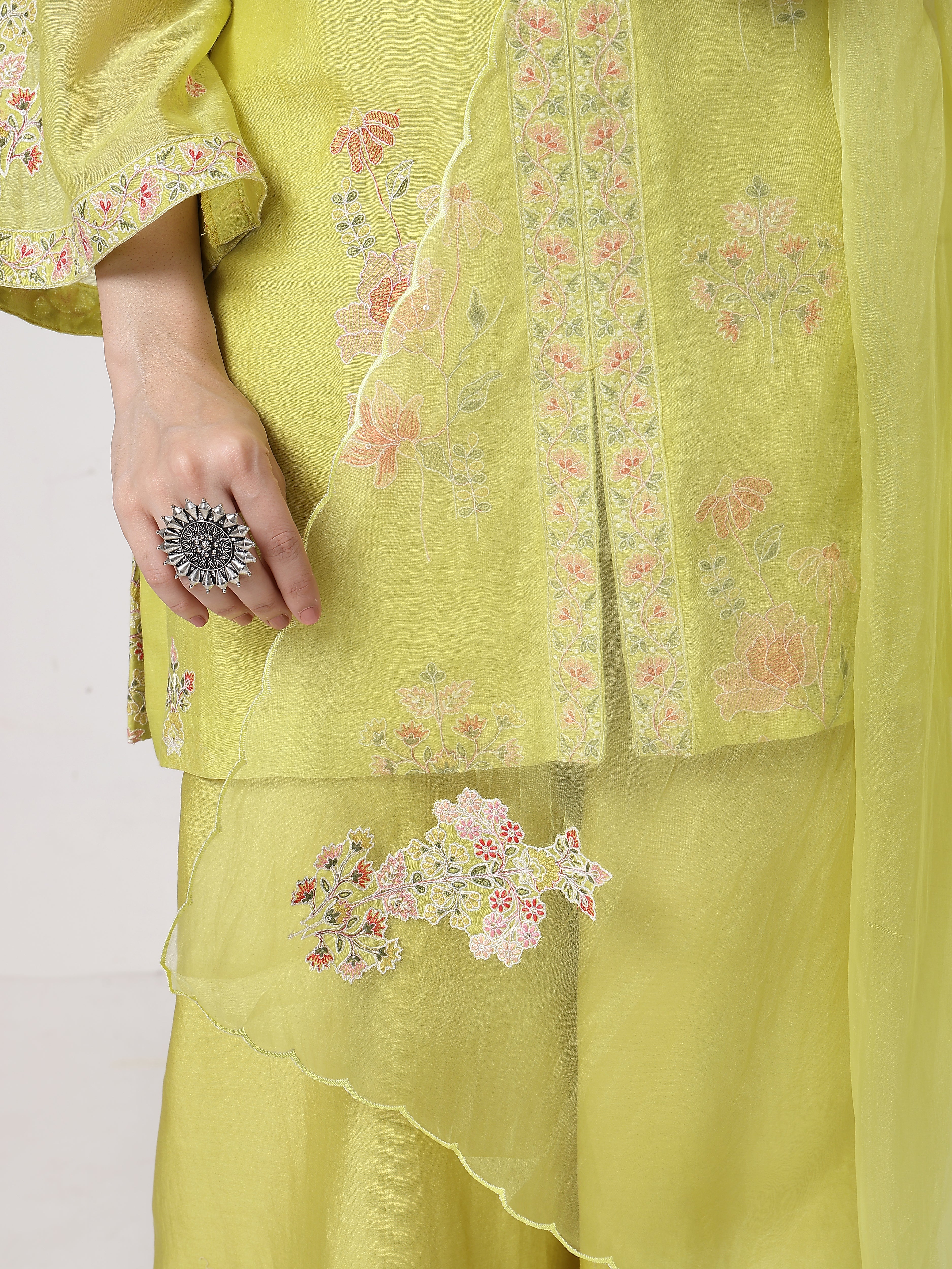 ShopKapaas Lime Green A-line Suit Set - Without Dupatta