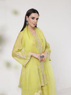 ShopKapaas Lime Green A-line Suit Set - With Dupatta