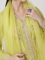 ShopKapaas Lime Green A-line Suit Set - With Dupatta