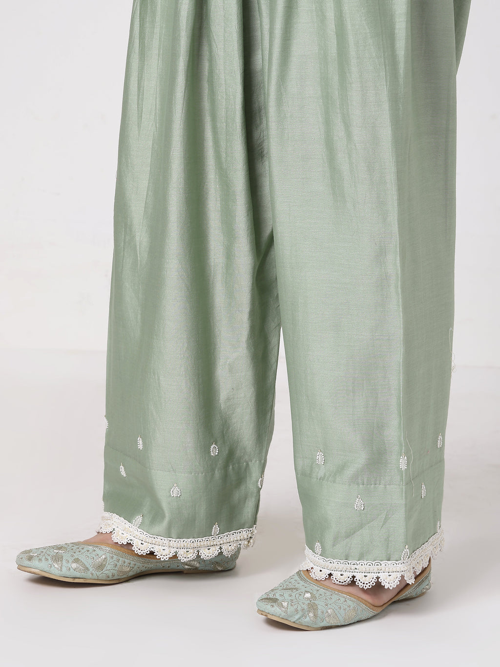 ShopKapaas Sage Green Lace Set - Without Dupatta