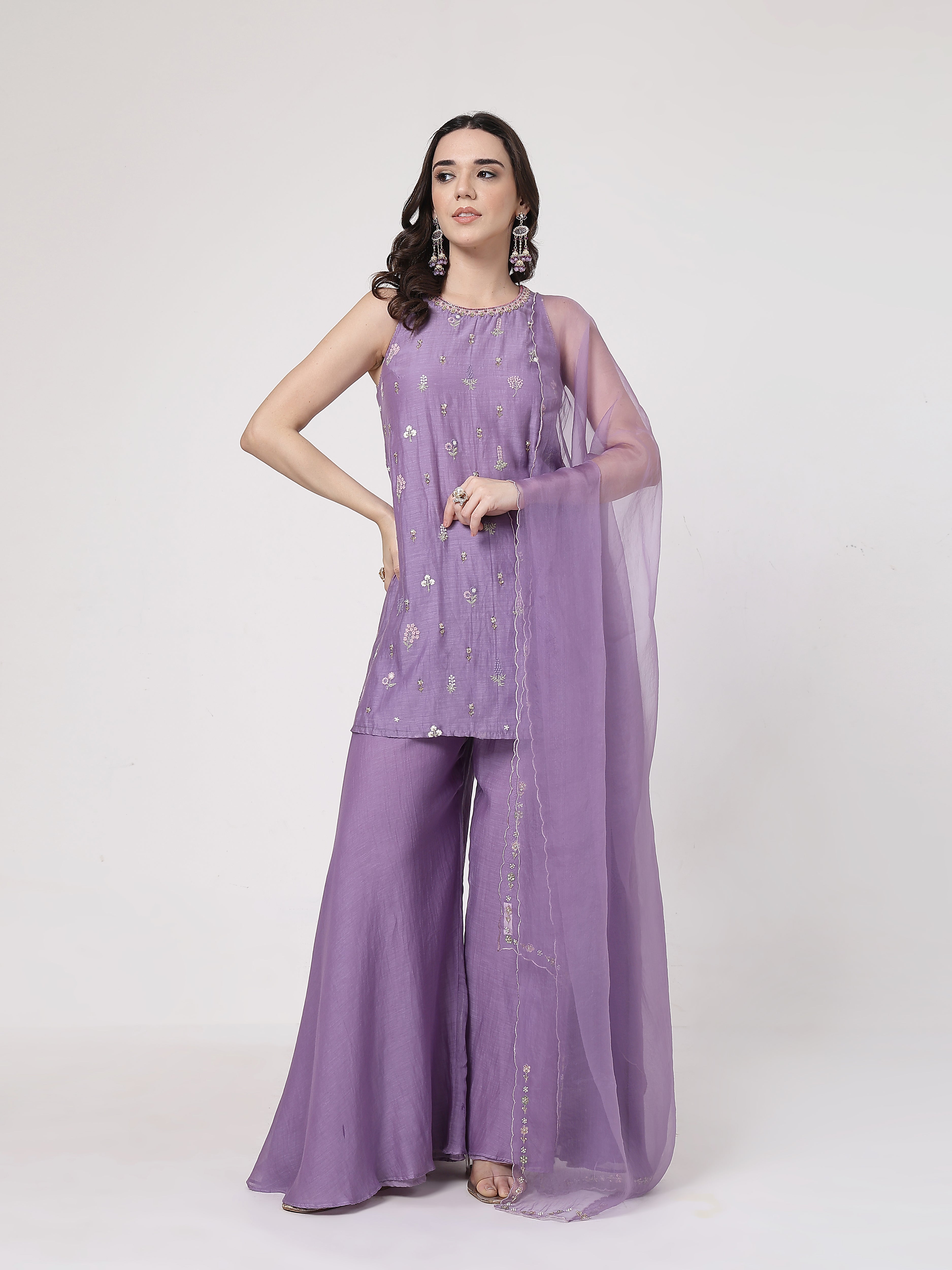 ShopKapaas Lilac Sharara Set - With Dupatta
