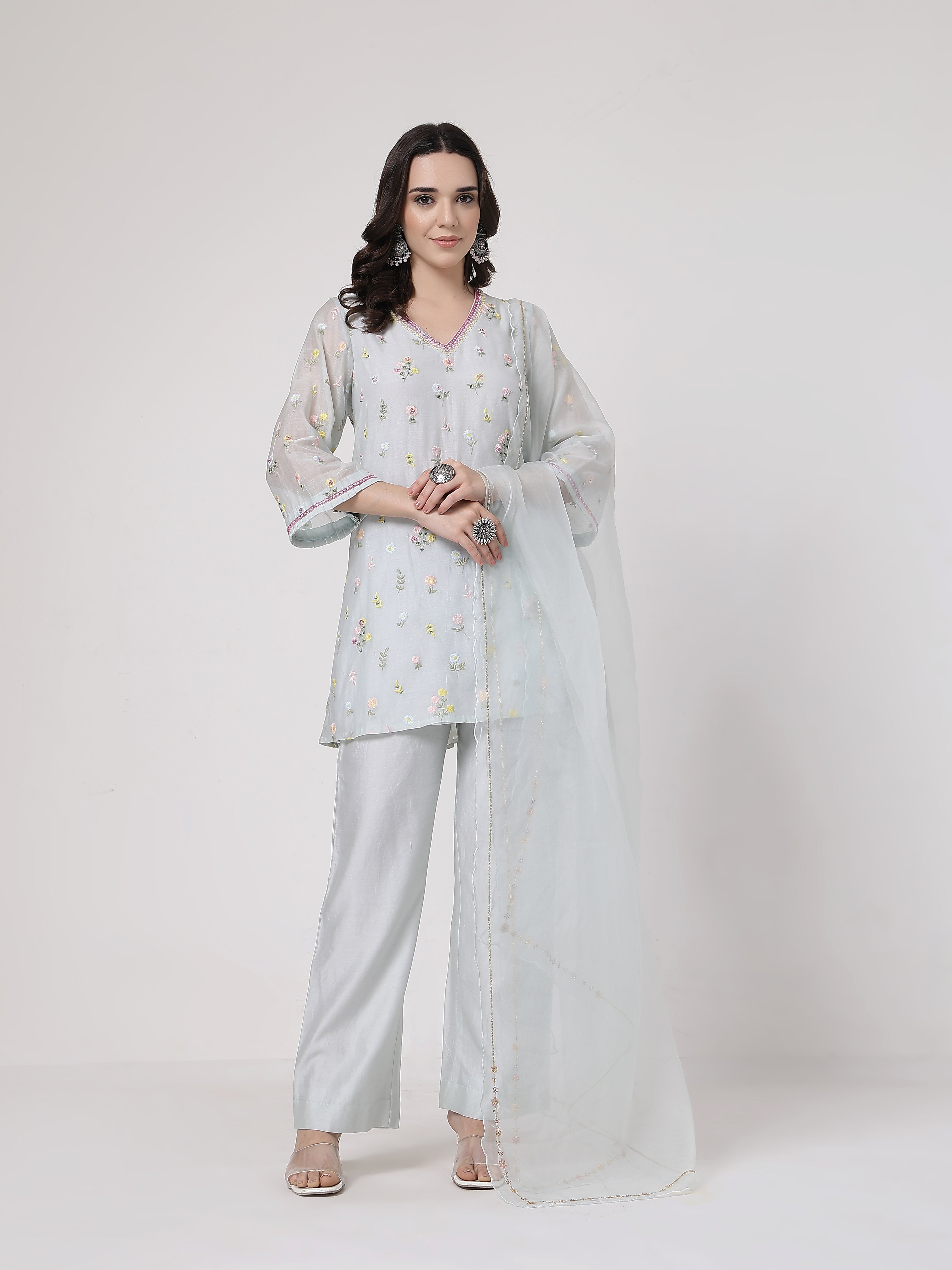 ShopKapaas Mint Blue A-line Set - With Dupatta