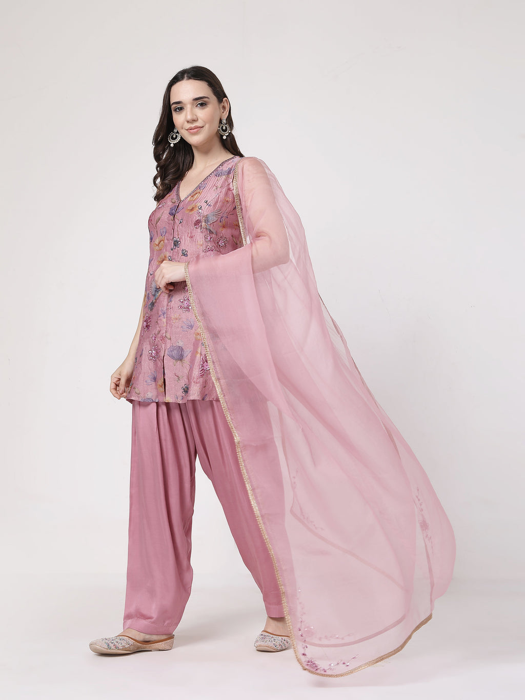 ShopKapaas Mauve Crushed Salwar Set - With Dupatta