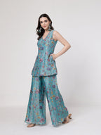 ShopKapaas Turqouise Floral Sharara Set - With Dupatta