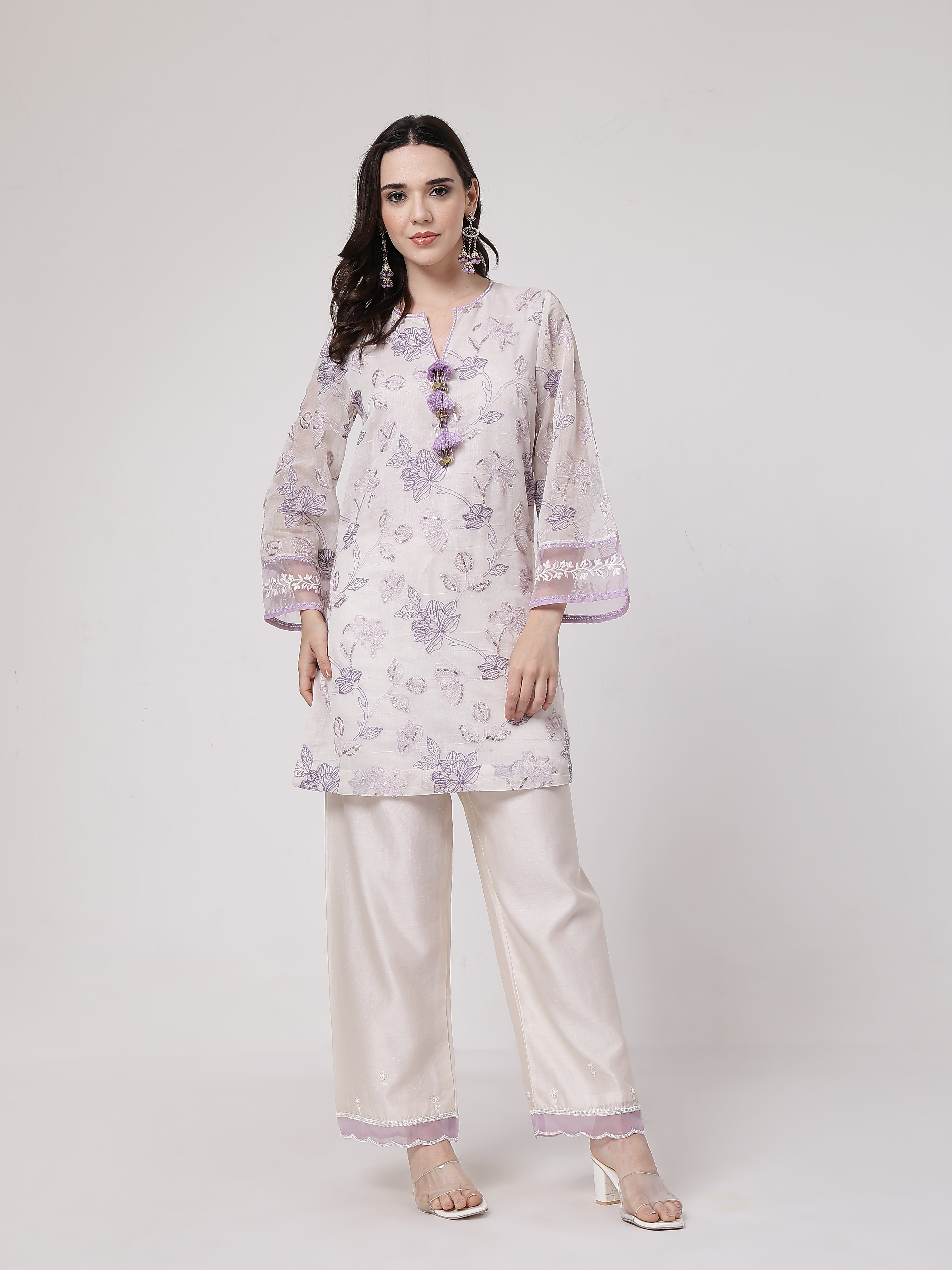 ShopKapaas Lilac Tassels Kurta Set - With Dupatta