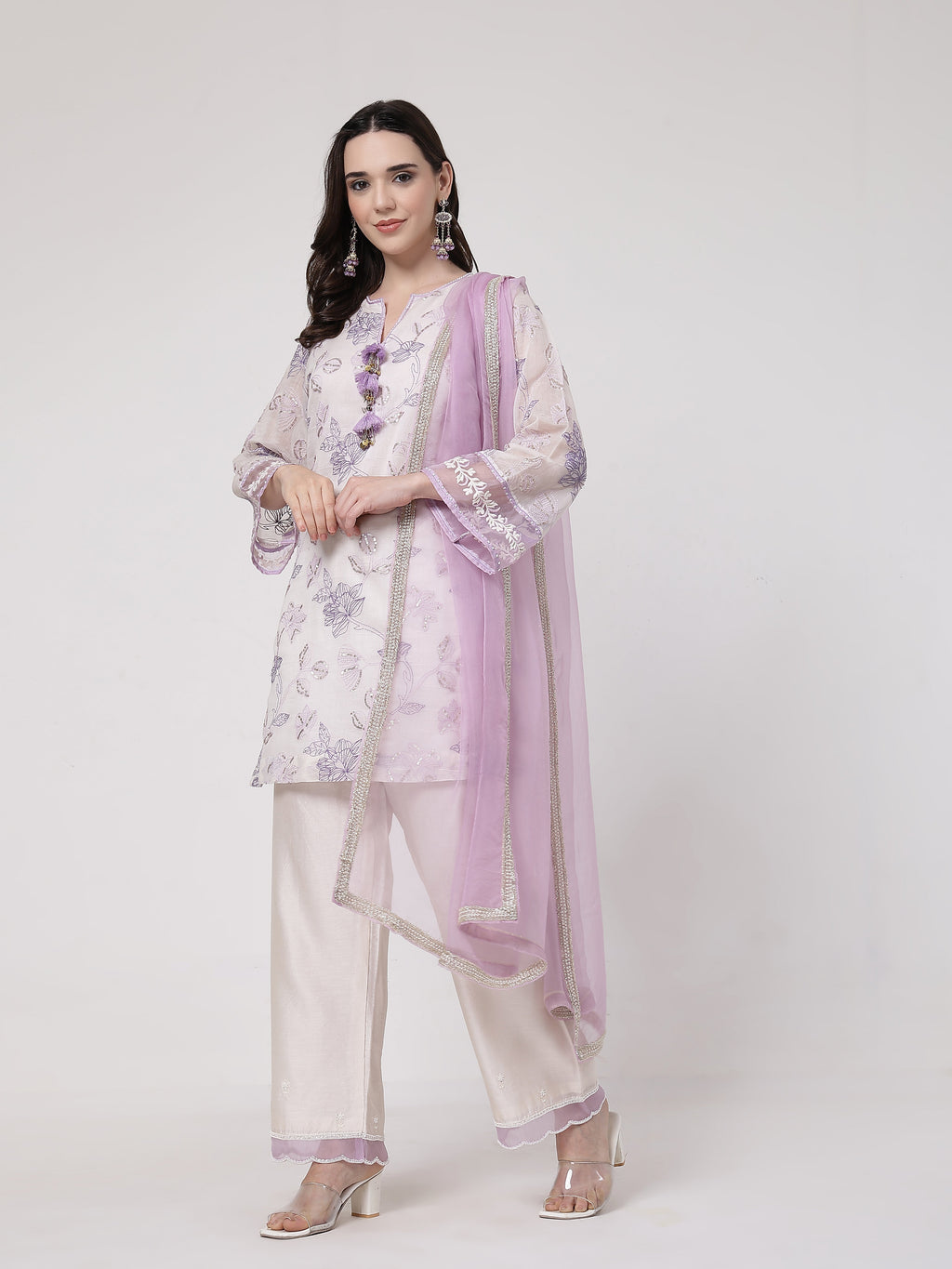 ShopKapaas Lilac Tassels Kurta Set - With Dupatta