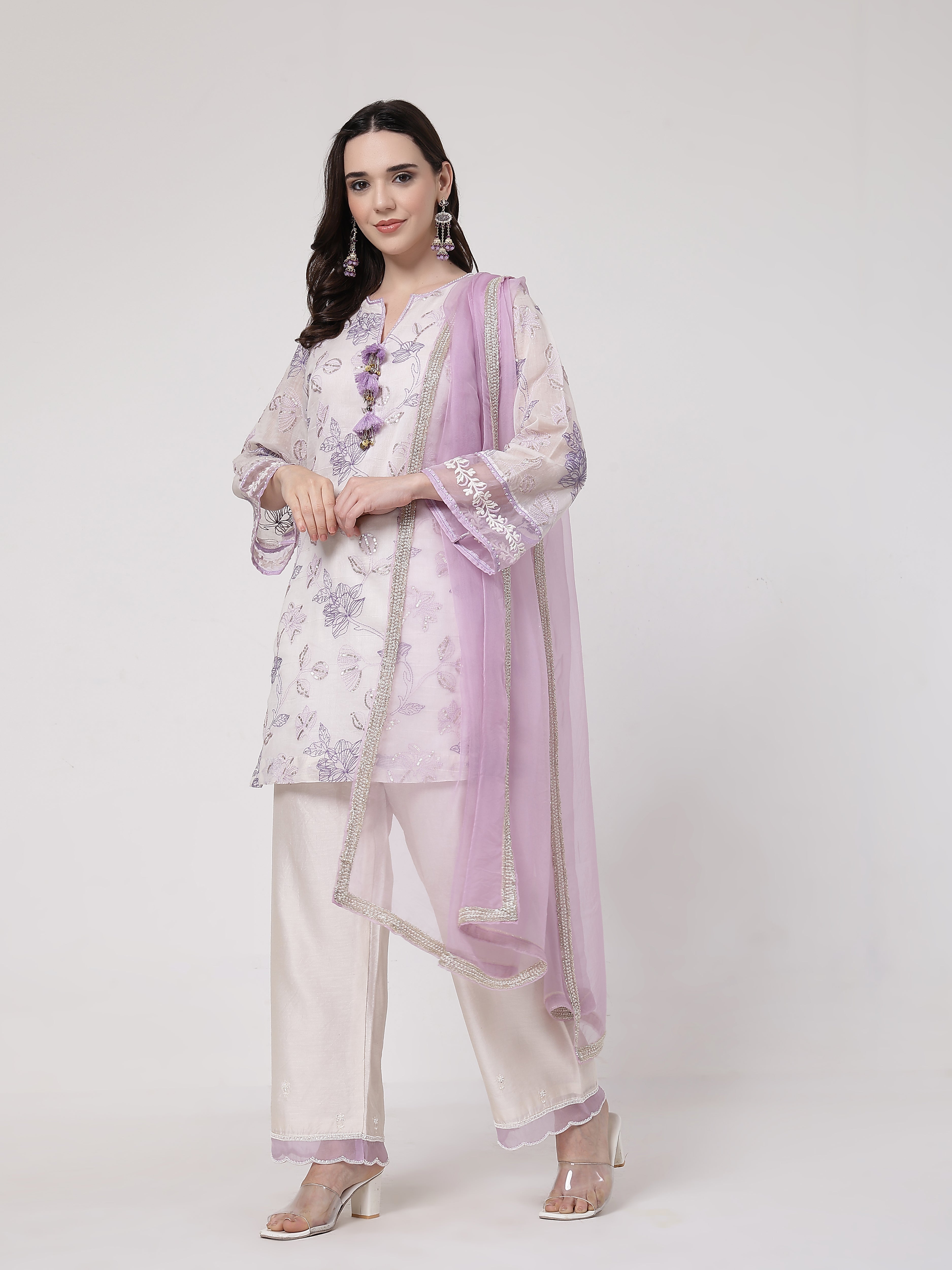 ShopKapaas Lilac Tassels Kurta Set - With Dupatta