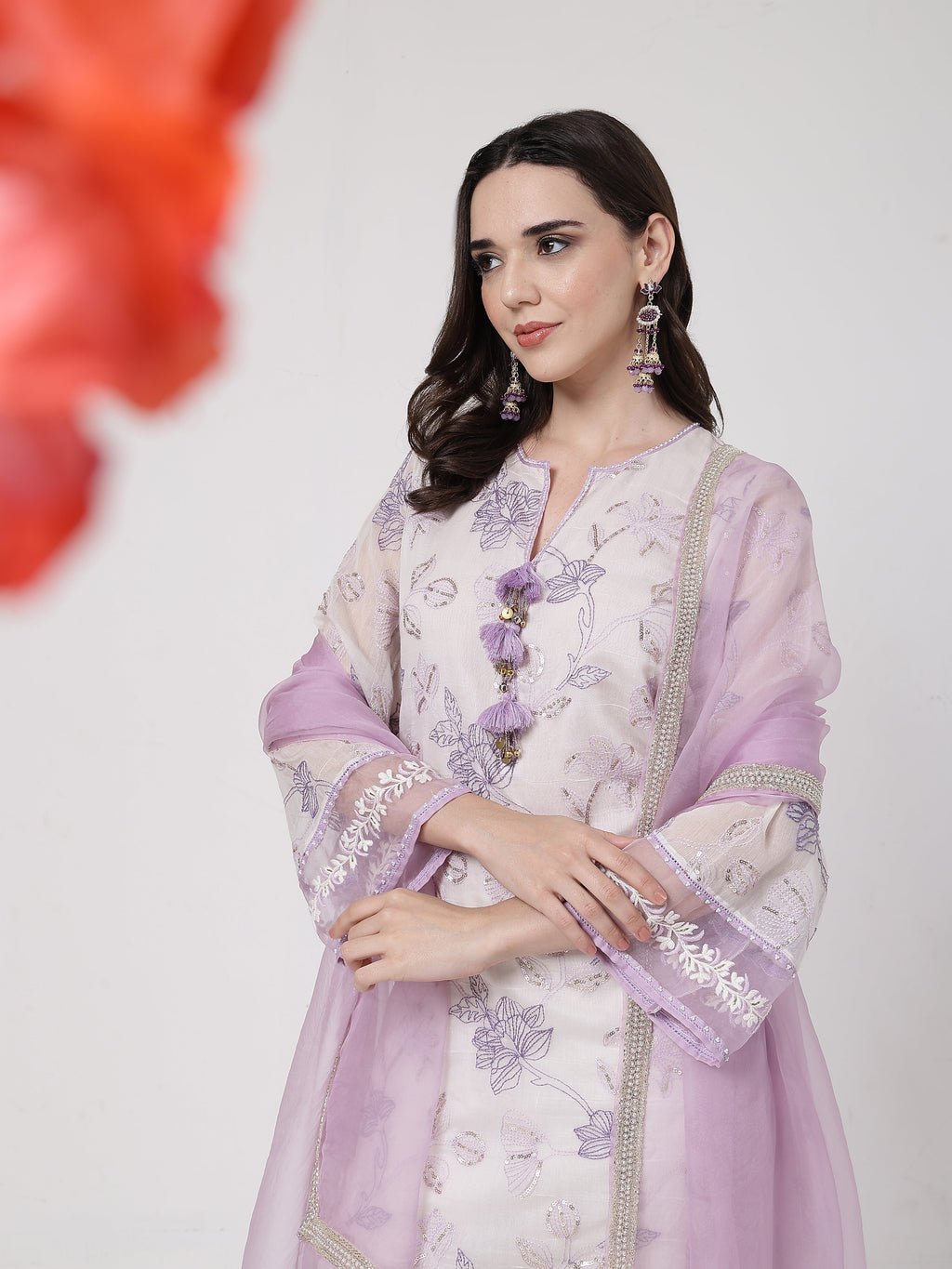 ShopKapaas Lilac Tassels Kurta Set - With Dupatta