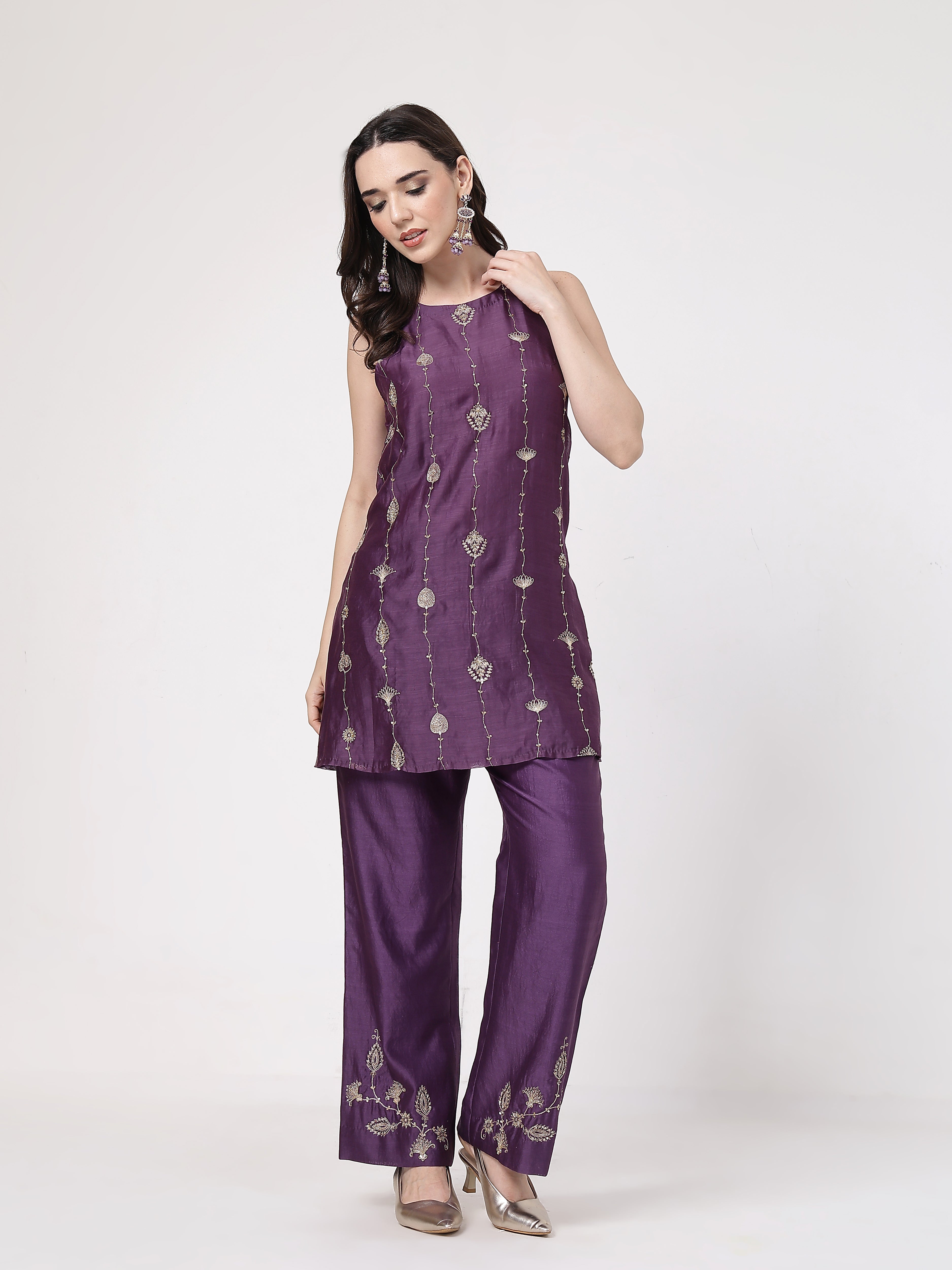 ShopKapaas Violet A-line Set - Without Dupatta