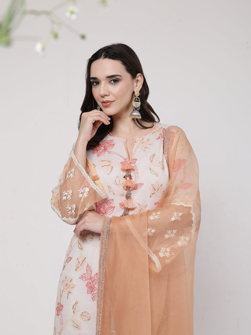 ShopKapaas Peach Tassels Kurta Set - Without Dupatta