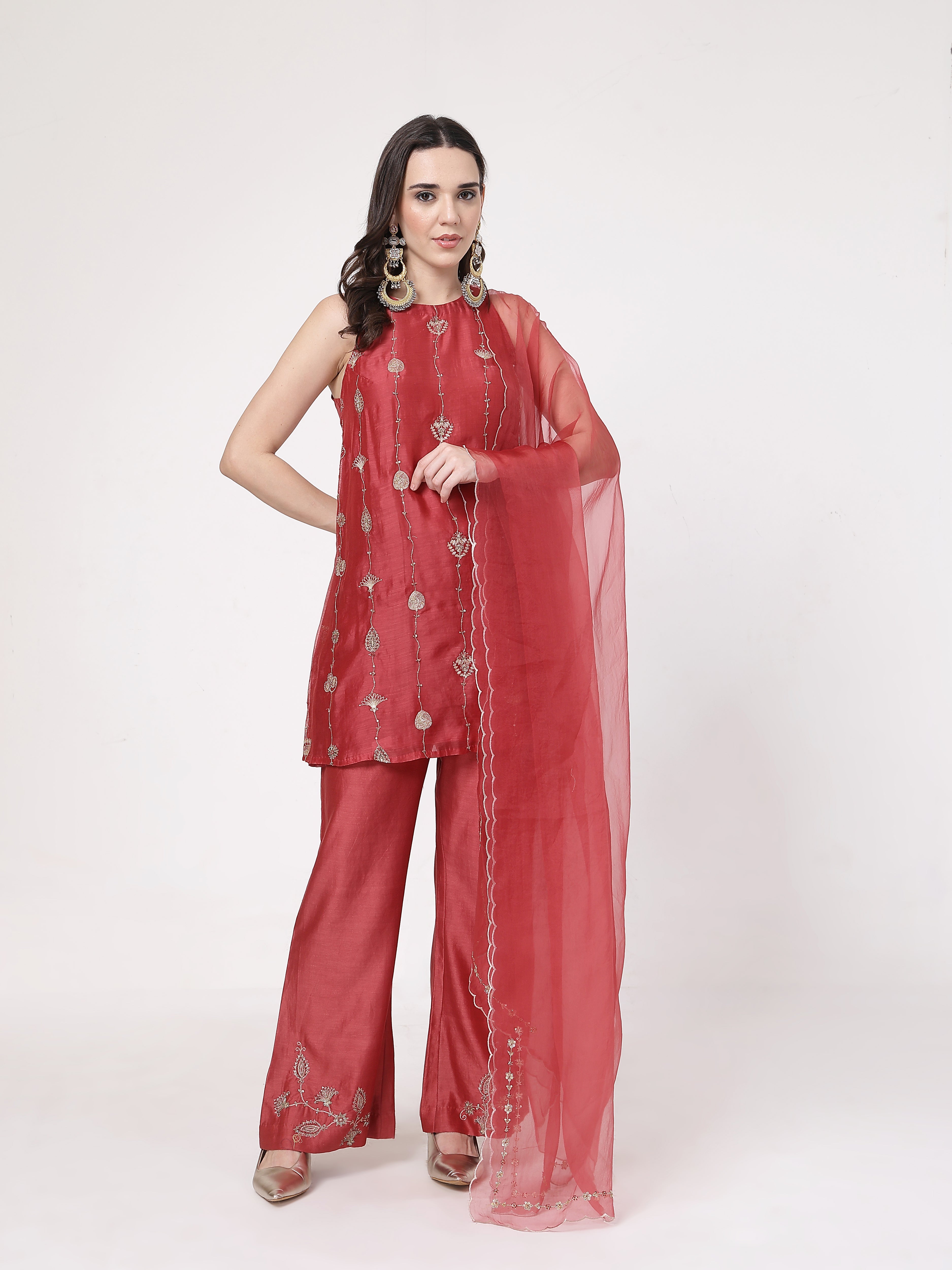 ShopKapaas Maroon A-line Set - With Dupatta