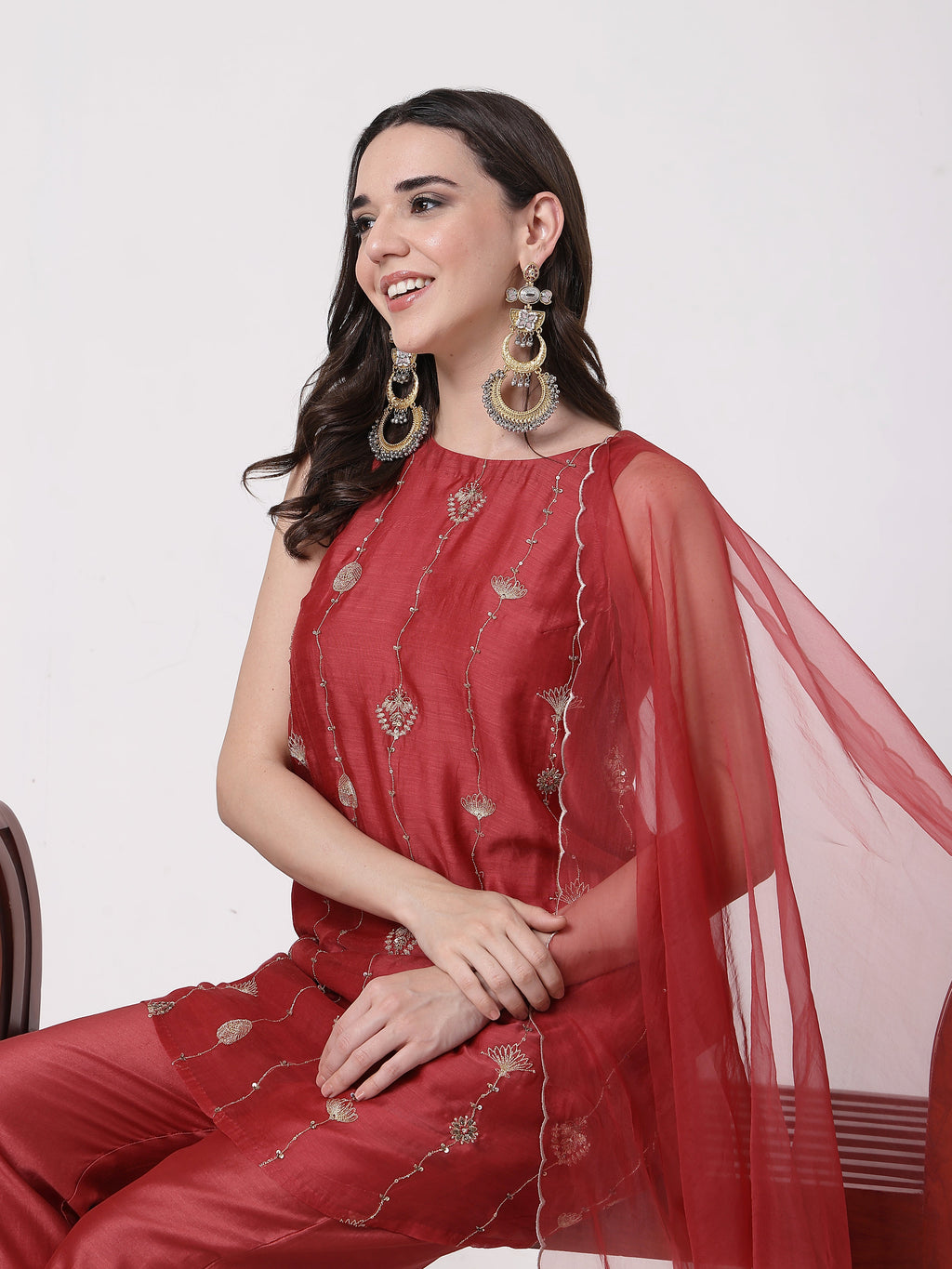 ShopKapaas Maroon A-line Set - With Dupatta