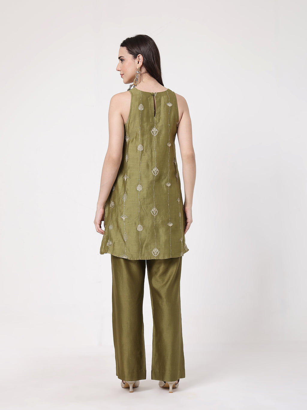 ShopKapaas Olive A-line Set - With Dupatta