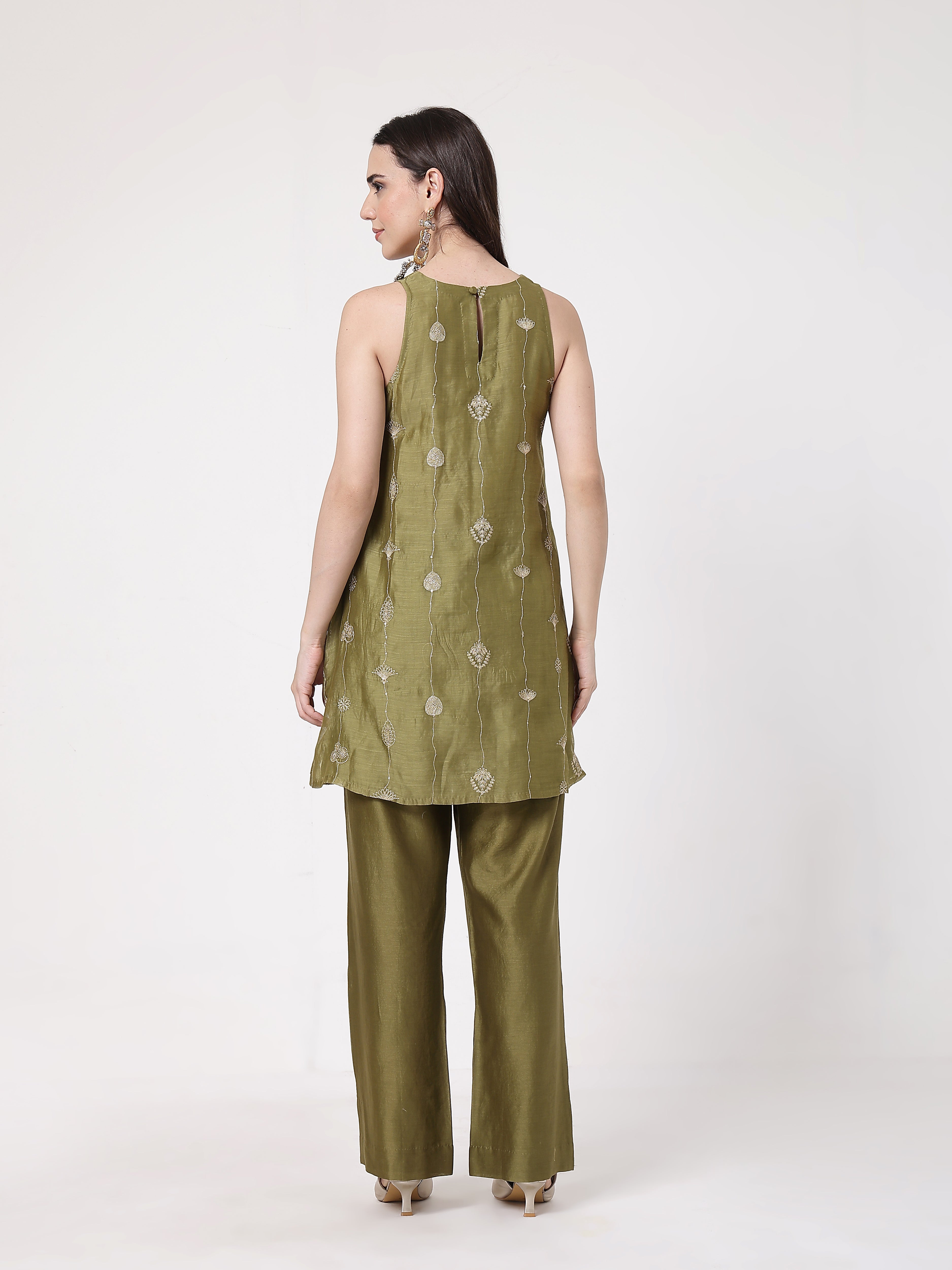 ShopKapaas Olive A-line Set - With Dupatta