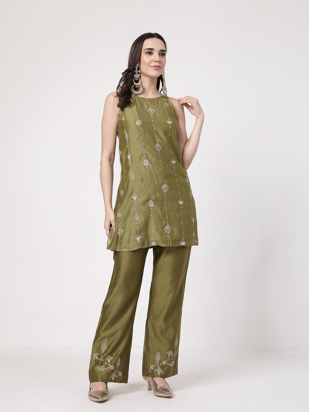 ShopKapaas Olive A-line Set - With Dupatta