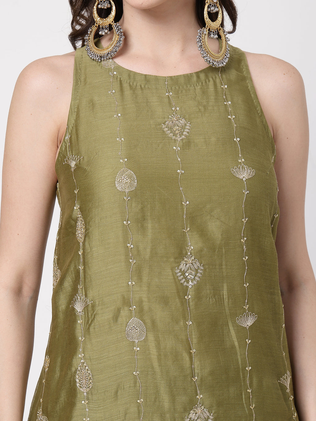 ShopKapaas Olive A-line Set - Without Dupatta