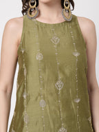 ShopKapaas Olive A-line Set - Without Dupatta