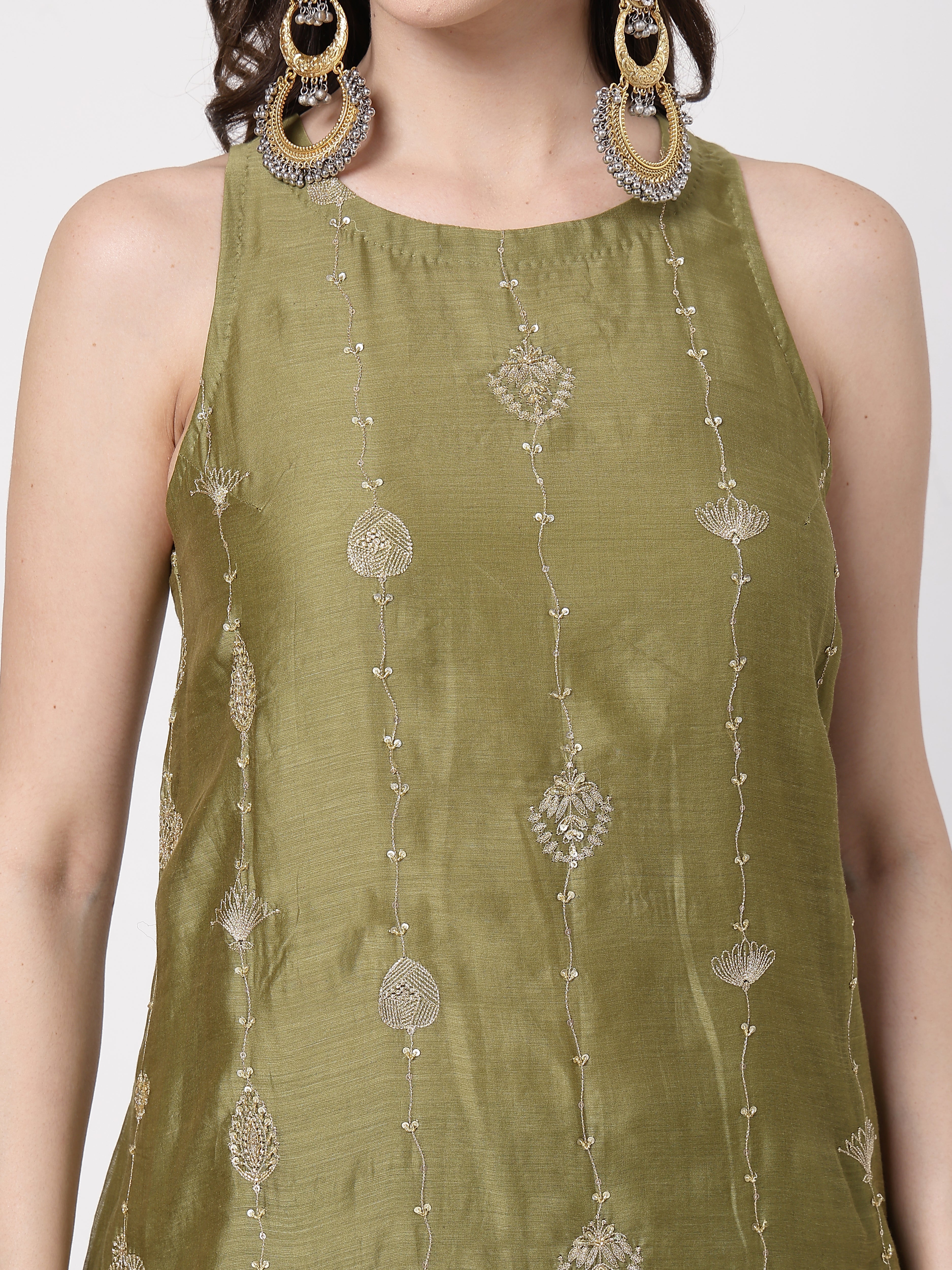 ShopKapaas Olive A-line Set - Without Dupatta