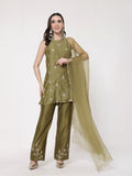 ShopKapaas Olive A-line Set - With Dupatta
