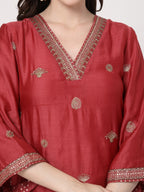 ShopKapaas Maroon Embroidered Suit Set - With Dupatta