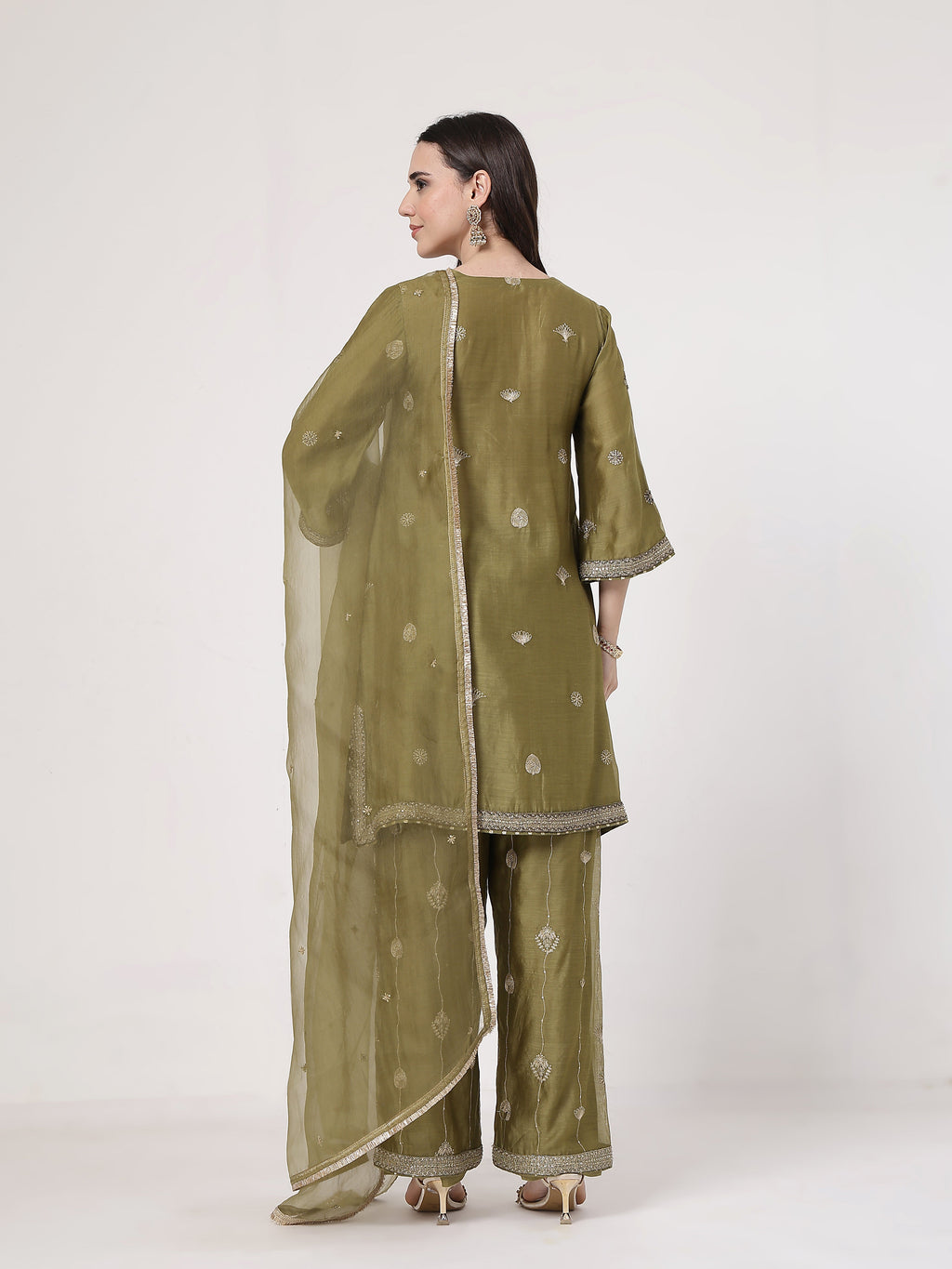 ShopKapaas Olive Green Embroidered Suit Set - With Dupatta