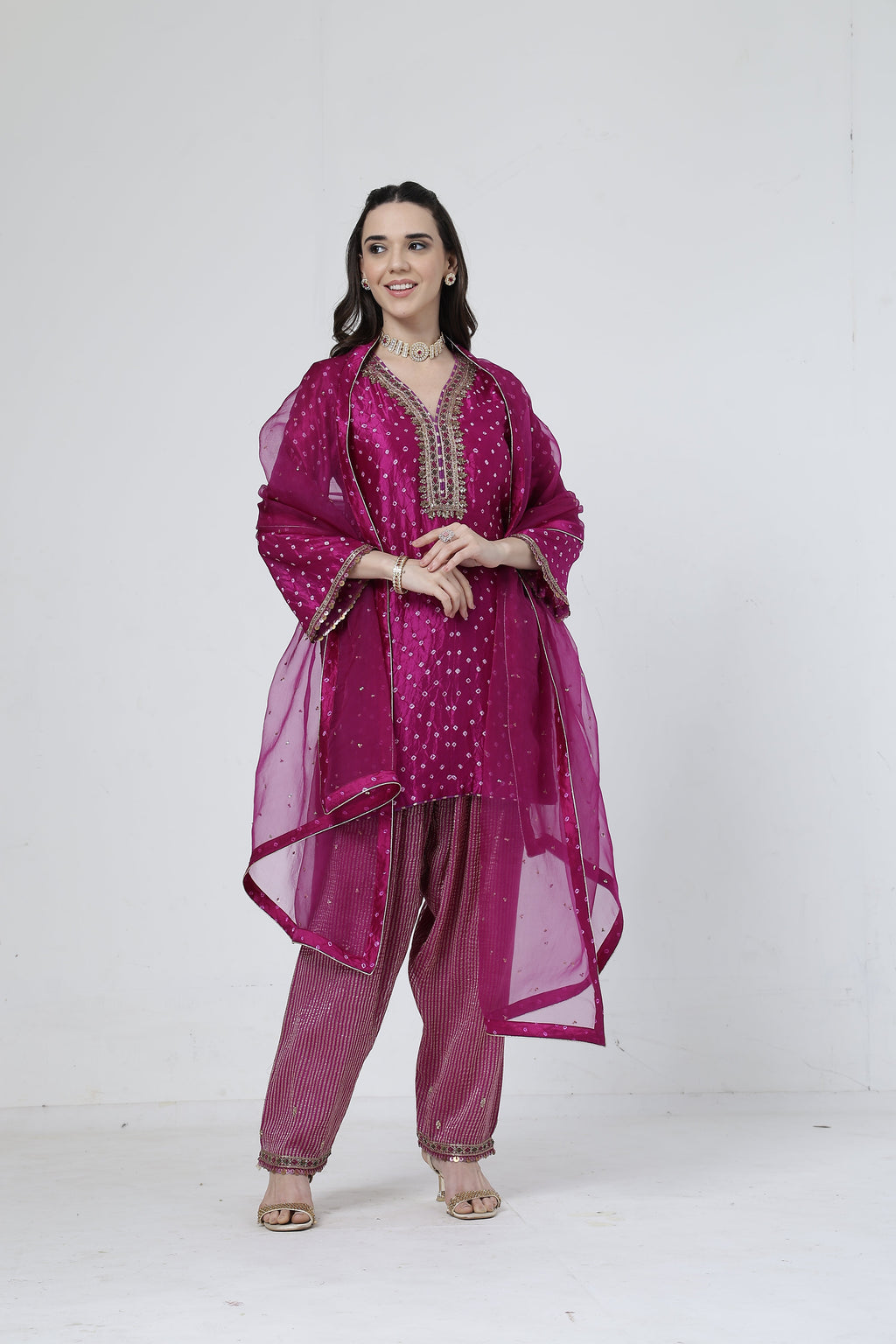 ShopKapaas Violet Bandhani Salwar Set - With Dupatta