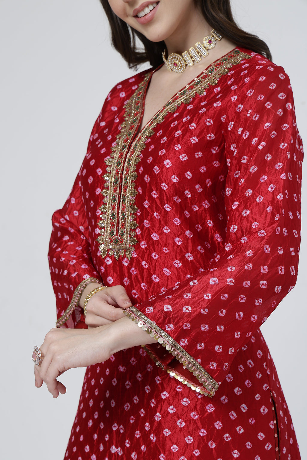 ShopKapaas Crimson Bandhani Salwar Set - With Dupatta