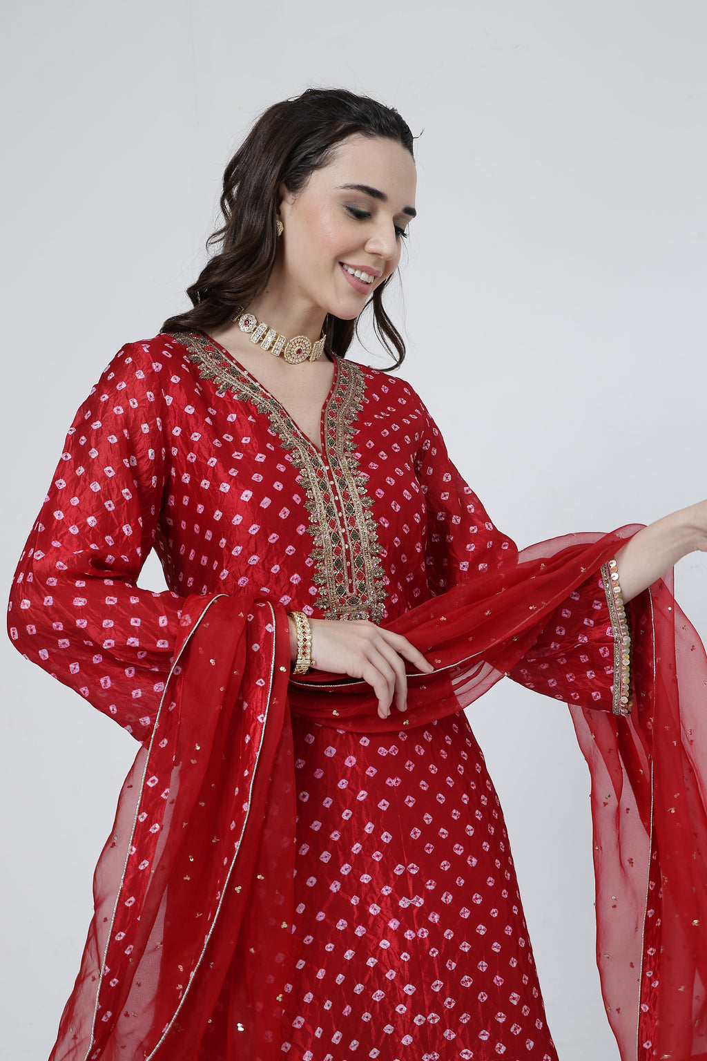 ShopKapaas Crimson Bandhani Salwar Set - With Dupatta