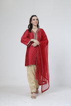 ShopKapaas Crimson Bandhani Salwar Set - With Dupatta