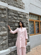 ShopKapaas Pink Floral Embroidered Linen Co-ord Set - Pants Only