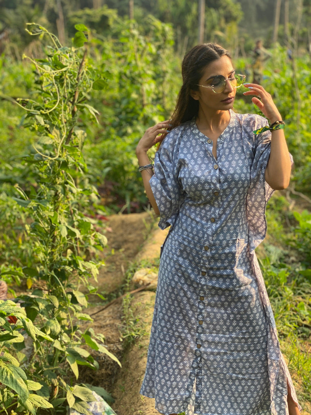 ShopKapaas Grey Block Style Kaftan Dress - With Cotton Lining Slip
