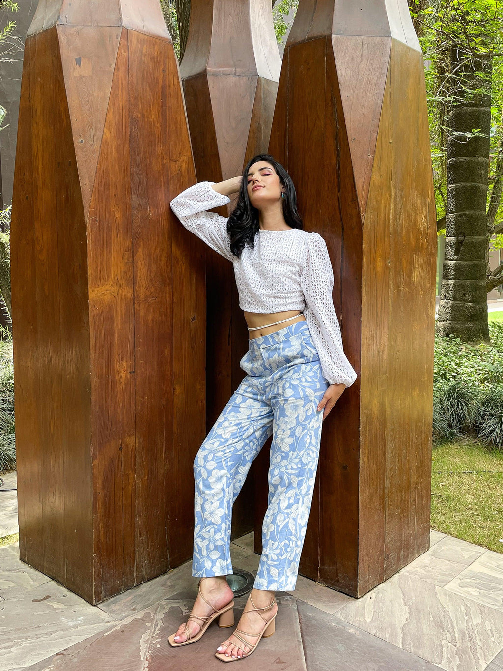 ShopKapaas Sky Blue Floral Linen Co-ord Set - Set
