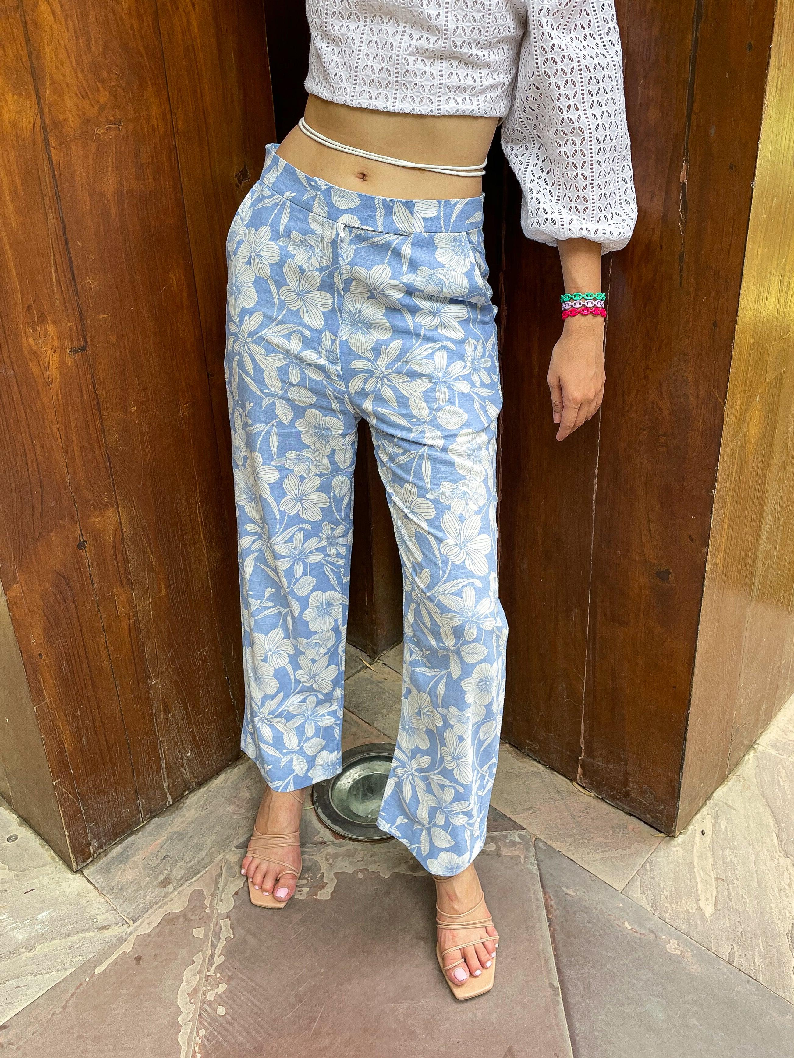 ShopKapaas Sky Blue Floral Linen Co-ord Set - Set