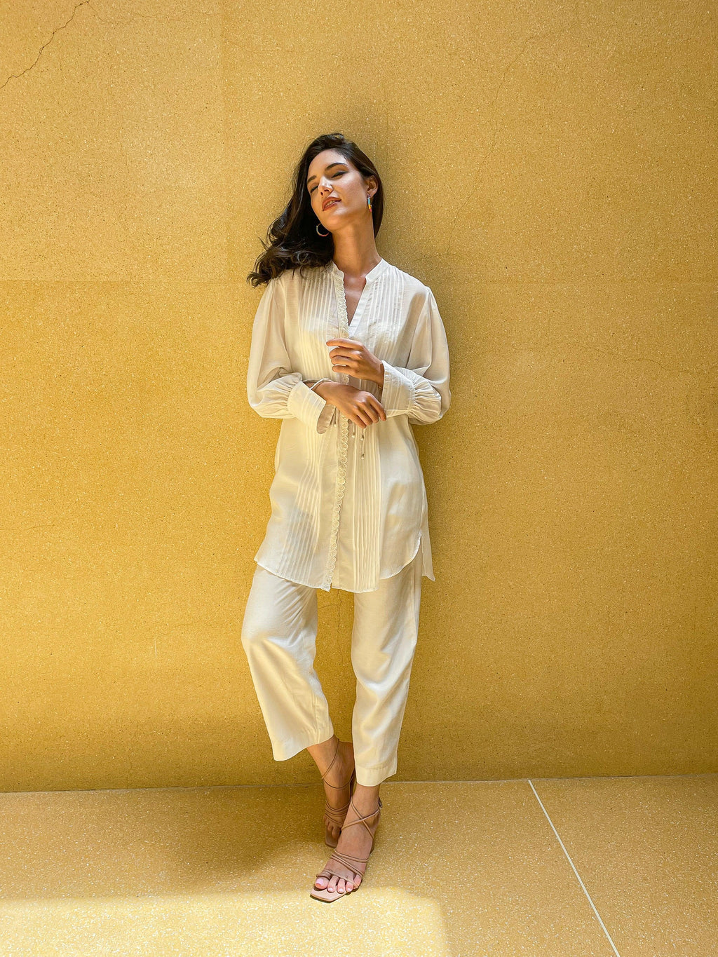 ShopKapaas Pearl White Pintuck Kurta