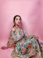 ShopKapaas Ivory Paisley Pintuck Kaftan - With Cotton Lining Slip