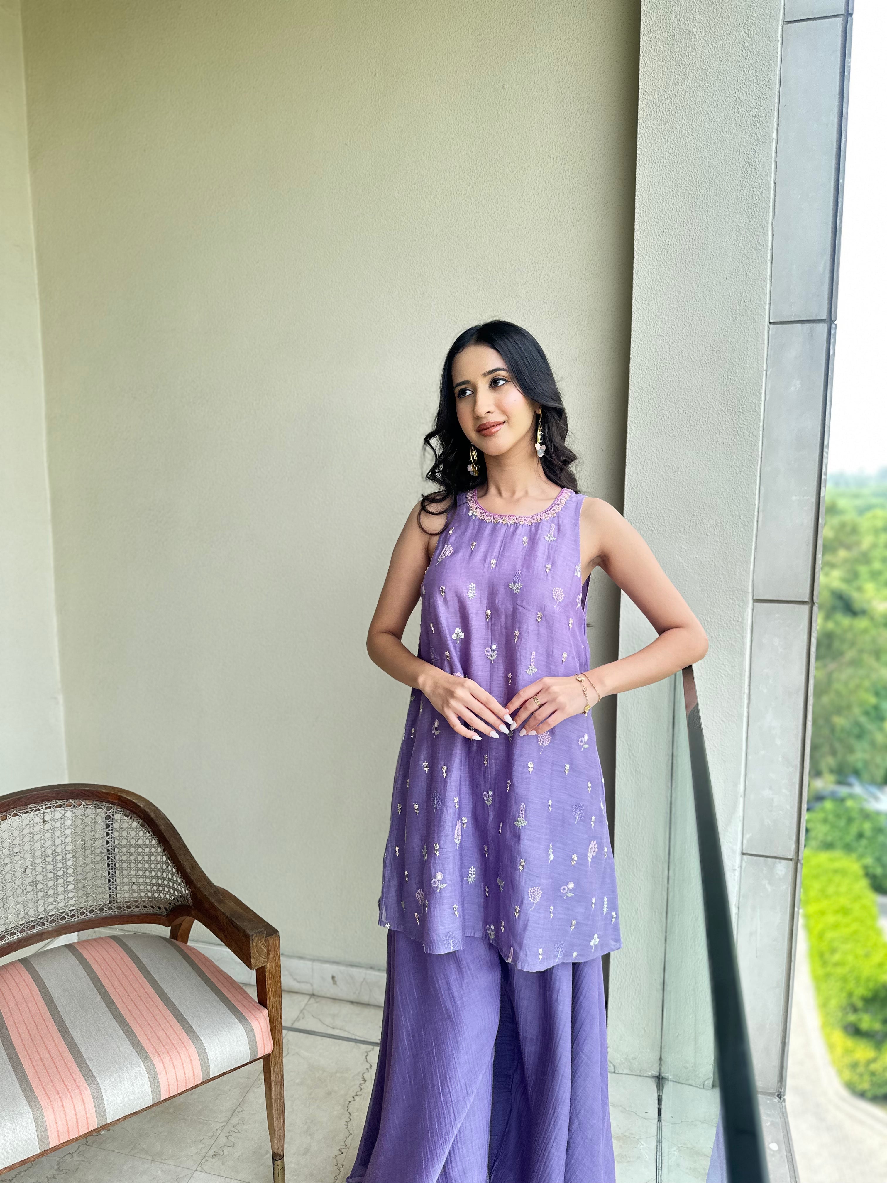 ShopKapaas Lilac Sharara Set - Without Dupatta