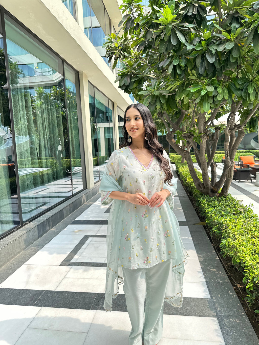 ShopKapaas Mint Blue A-line Set - Without Dupatta