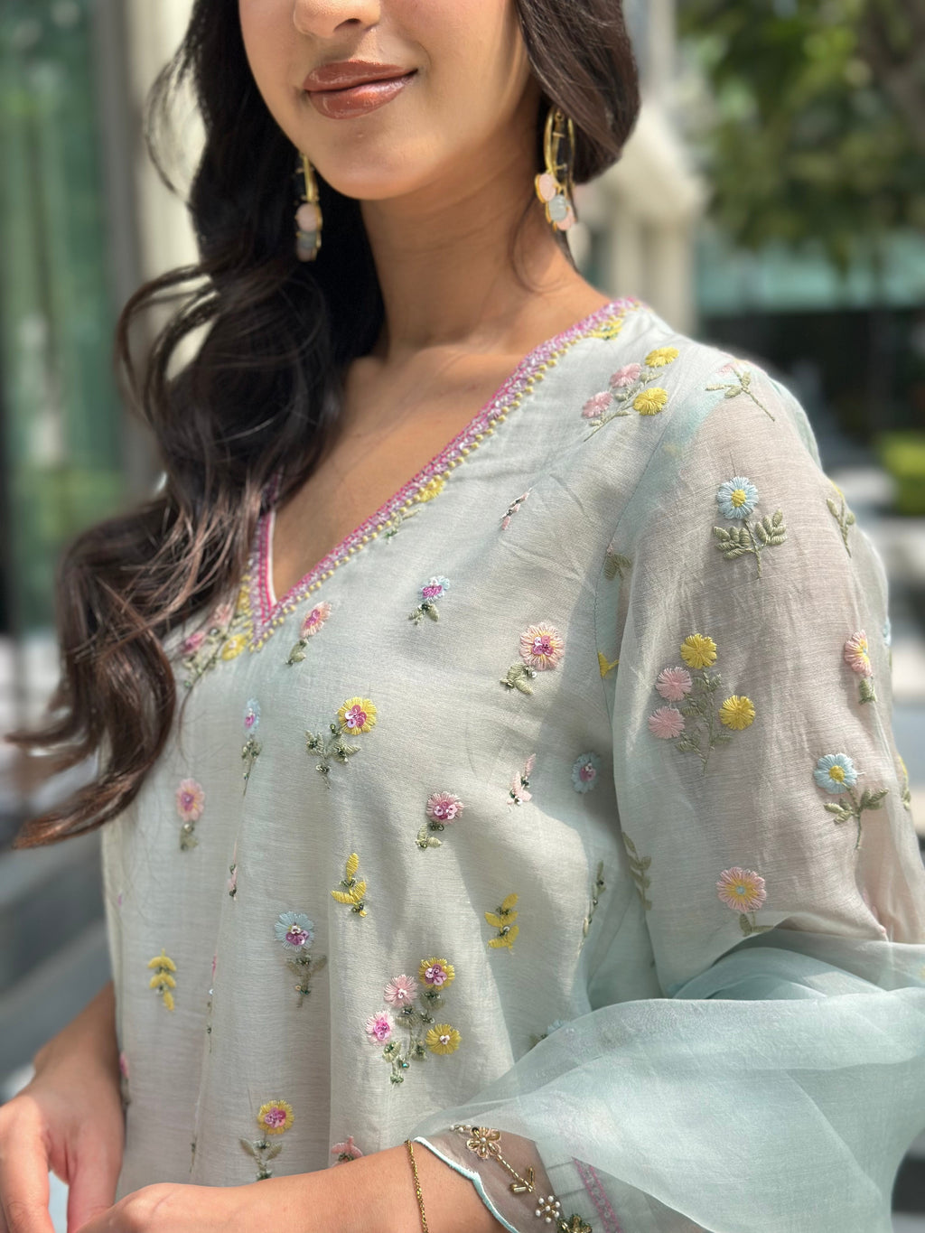 ShopKapaas Mint Blue A-line Set - Without Dupatta