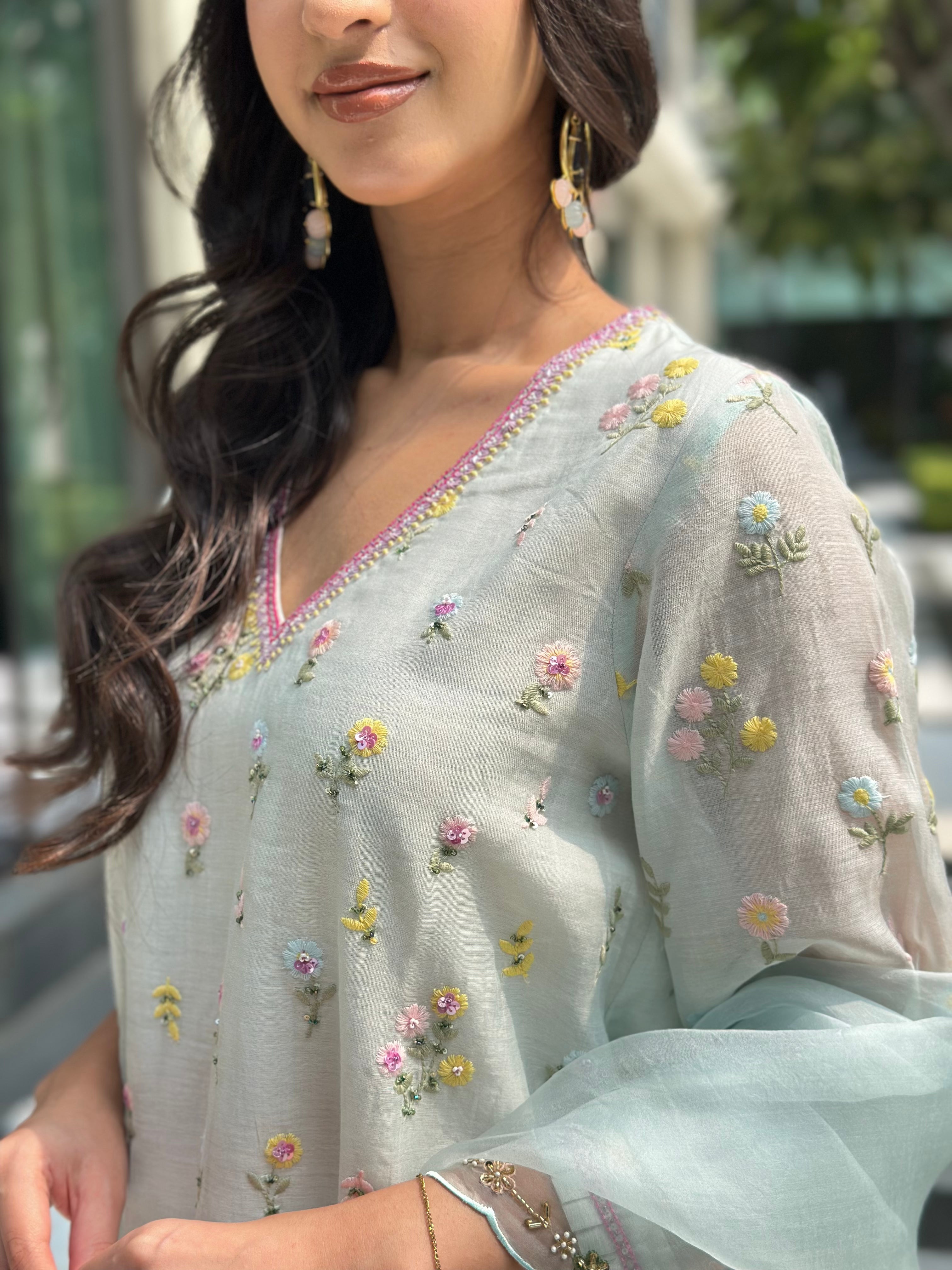 ShopKapaas Mint Blue A-line Set - Without Dupatta