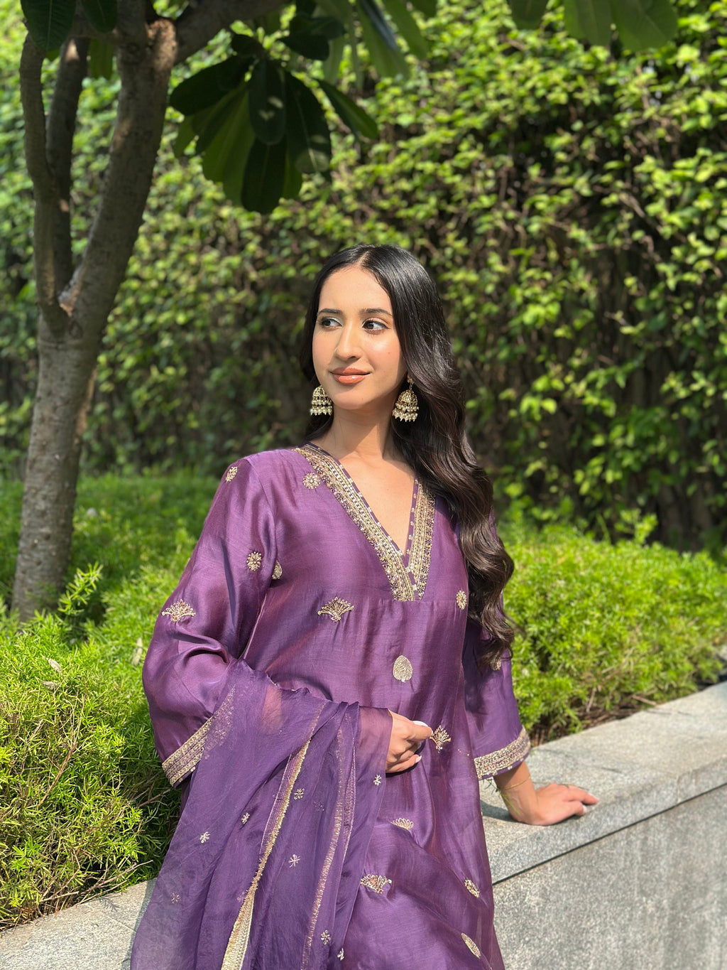 ShopKapaas Violet Embroidered Suit Set - Without Dupatta