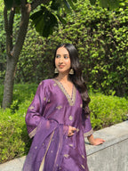 ShopKapaas Violet Embroidered Suit Set - Without Dupatta