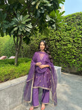 ShopKapaas Violet Embroidered Suit Set - With Dupatta