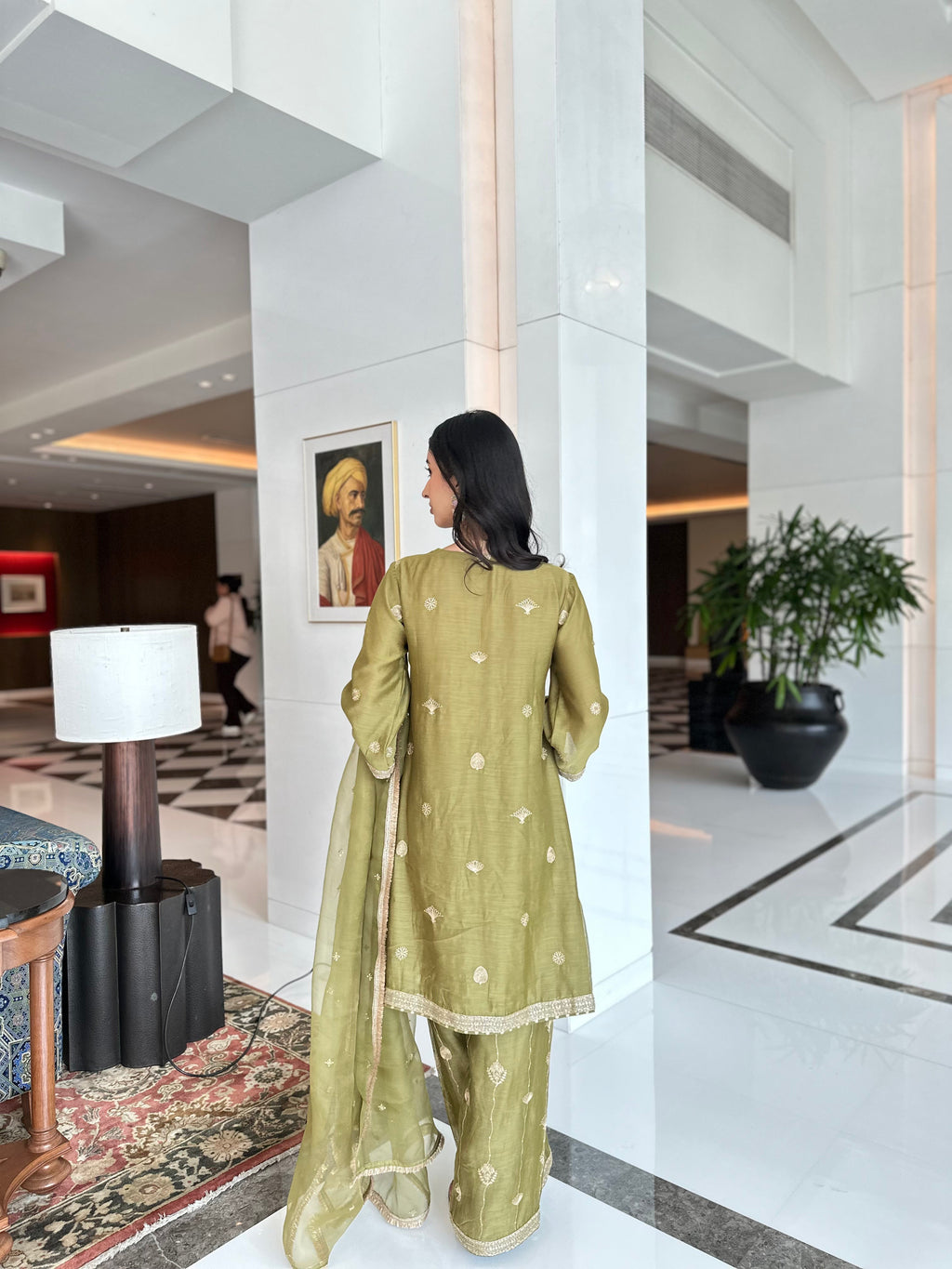 ShopKapaas Olive Green Embroidered Suit Set - Without Dupatta