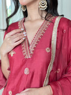 ShopKapaas Maroon Embroidered Suit Set - Without Dupatta