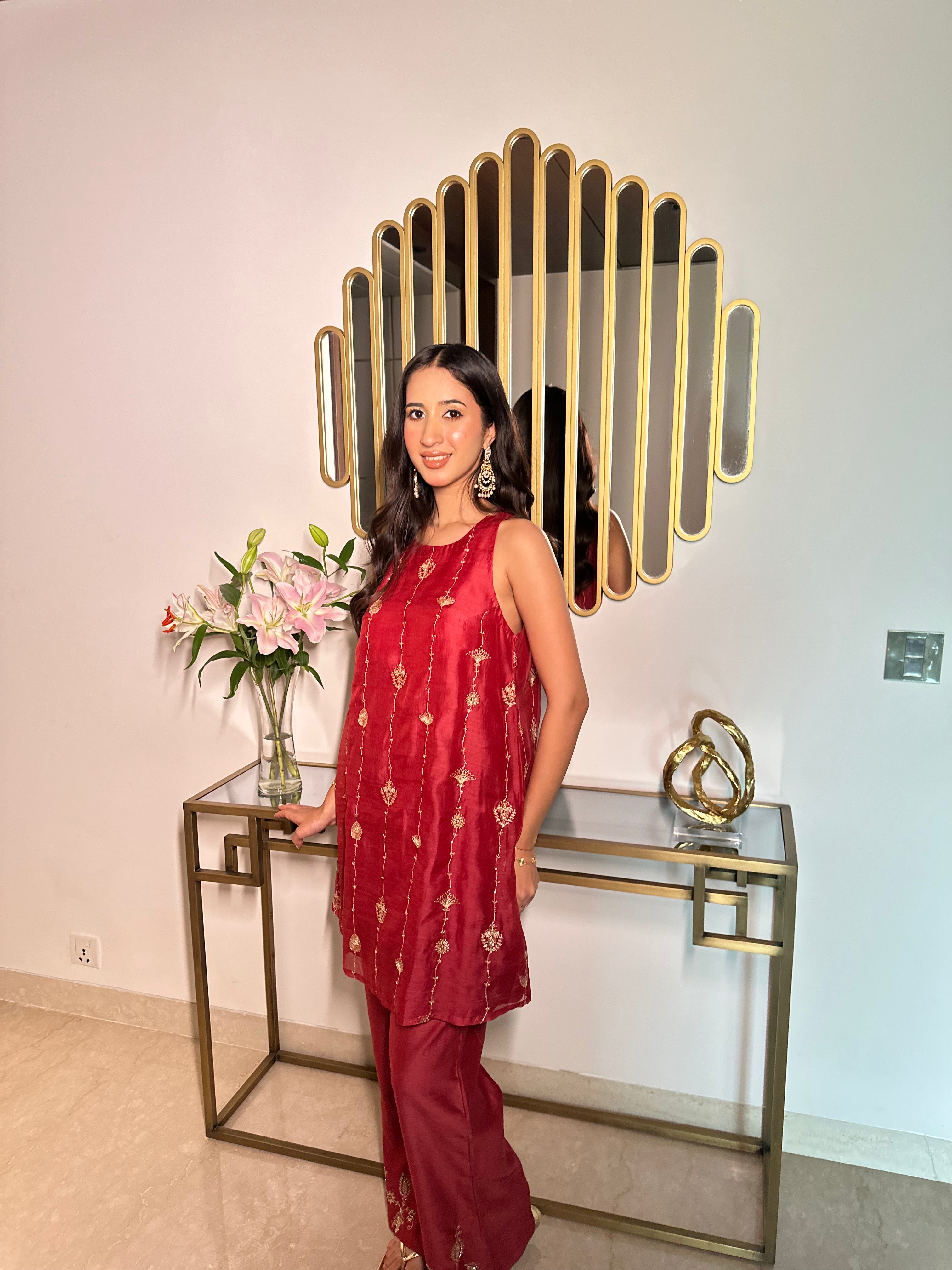 ShopKapaas Maroon A-line Set - Without Dupatta