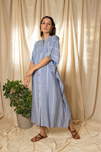ShopKapaas Powder Blue Woven Button Kaftan - With Cotton Lining Slip