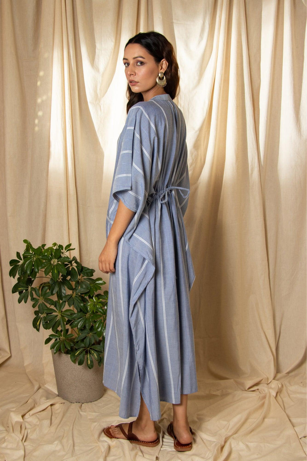 ShopKapaas Powder Blue Woven Button Kaftan