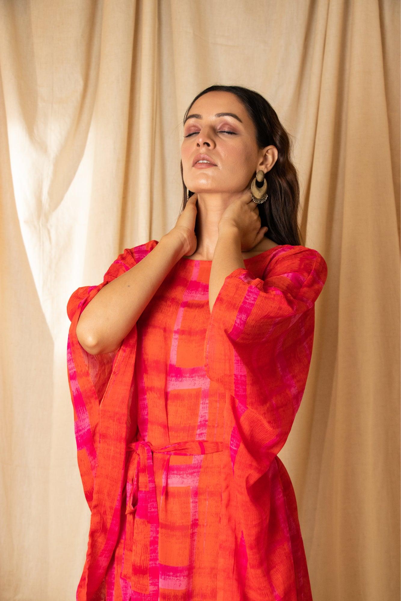 ShopKapaas Gerua Chiffon Kaftan Dress